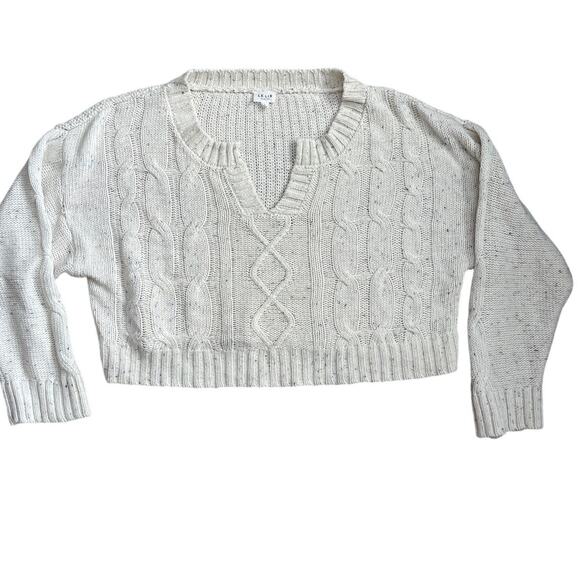 Le Lis Oversized Wool-Blend Cable Knit Cropped V-Neck Cream Sweater Size Large - Picture 6 of 10